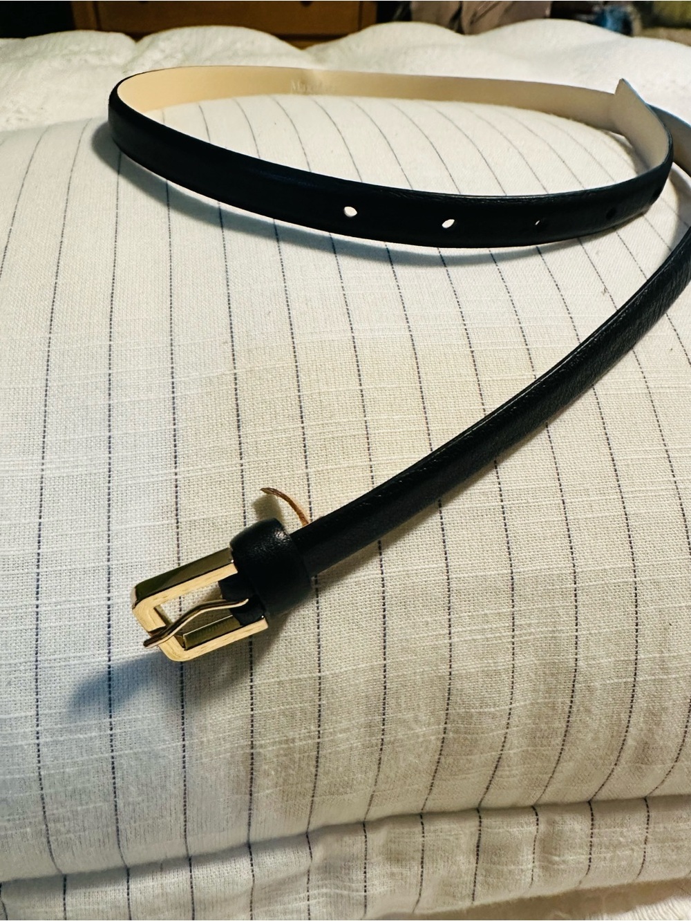 MaxMara Classic Black Leather Skinny Belt with Gold Buckle